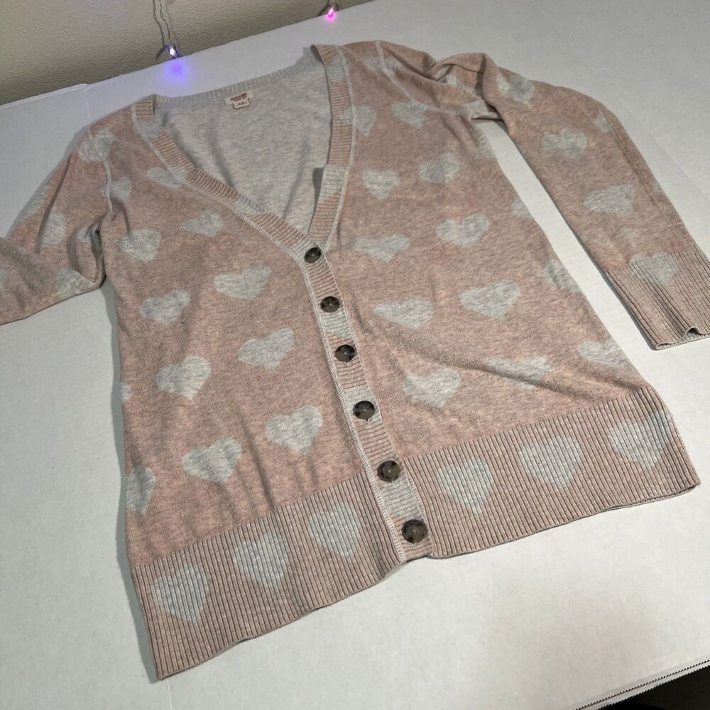 Mossimo Large V Neck Cardigan Hearts Valentine's Whimsy Coquette - Picture 2 of 8